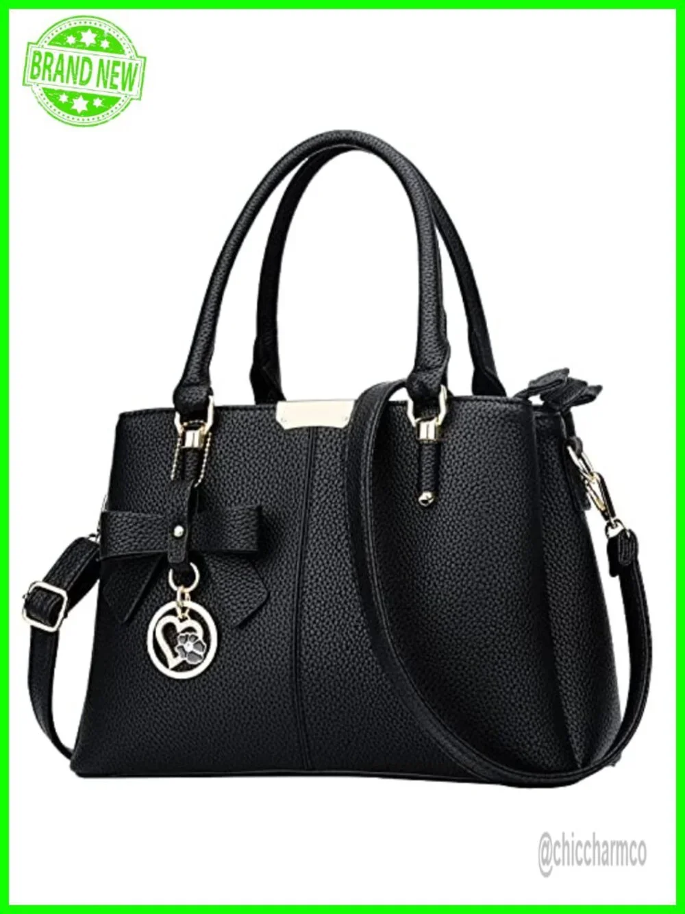 PU Leather Satchel Handbag Top Handle Purse Medium Zip Compartments